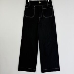 Maeve The Colette Pants Women 26 Black Contrast Stitch Wide Leg Crop OB1965441